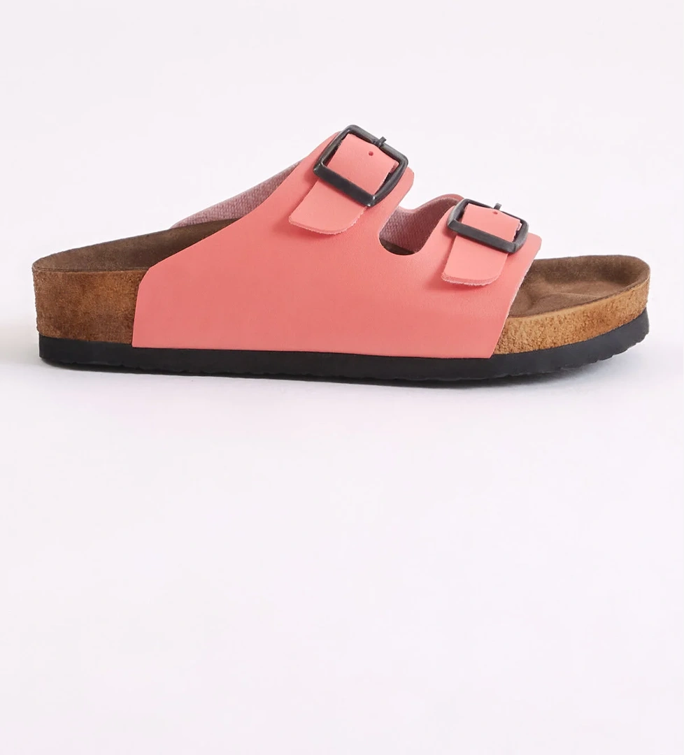 Çocuk Unisex Nar Çiçeği Rahat Kalıp Poli Taban Çift Tokalı Nubuk Sandalet