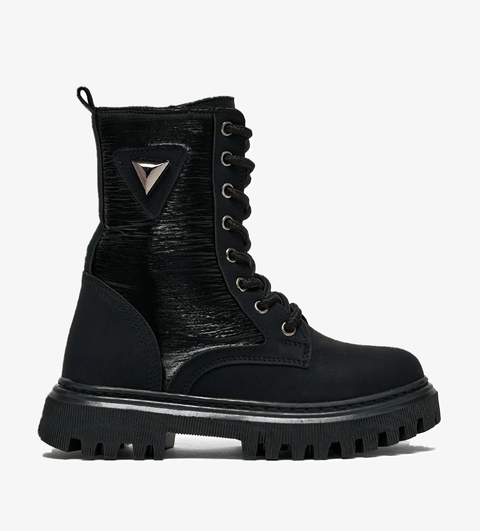 Kız Çocuk Siyah Termo Taban Bağcıklı ve Fermuarlı Uzun Bot - Görsel 1