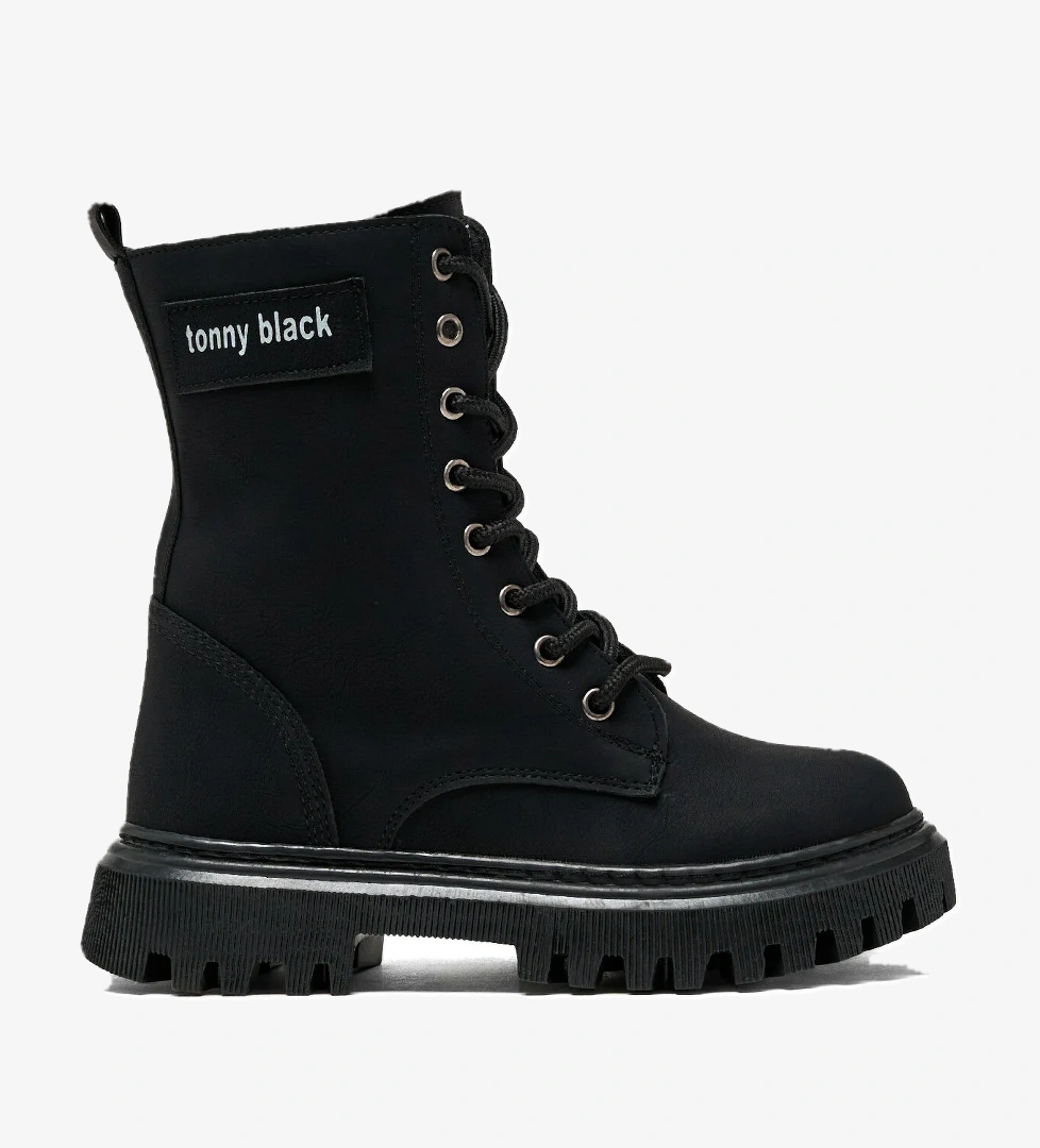 Kız Çocuk Siyah Termo Taban Önü Bağcıklı Uzun Bot