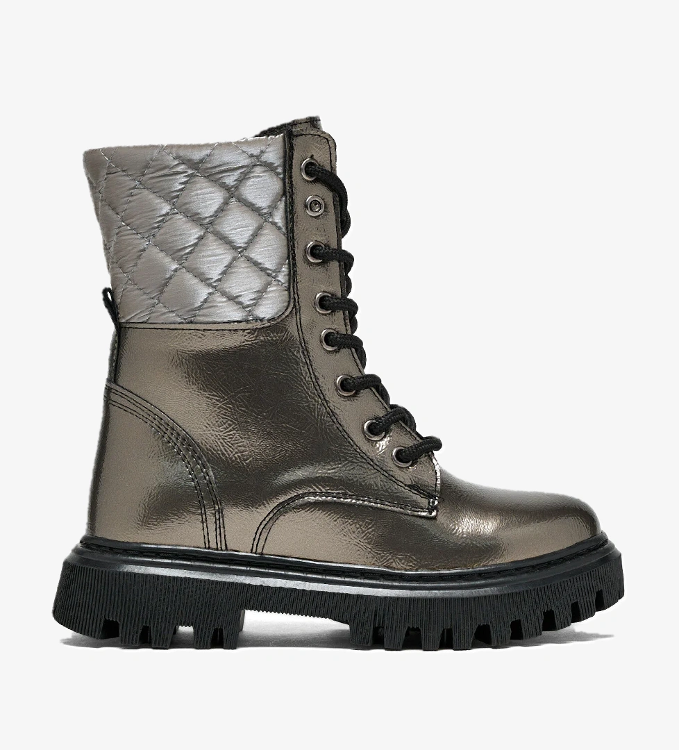 Kız Çocuk Platin Termo Taban Kapitone Detaylı Bağcıklı ve Fermuarlı Uzun Bot