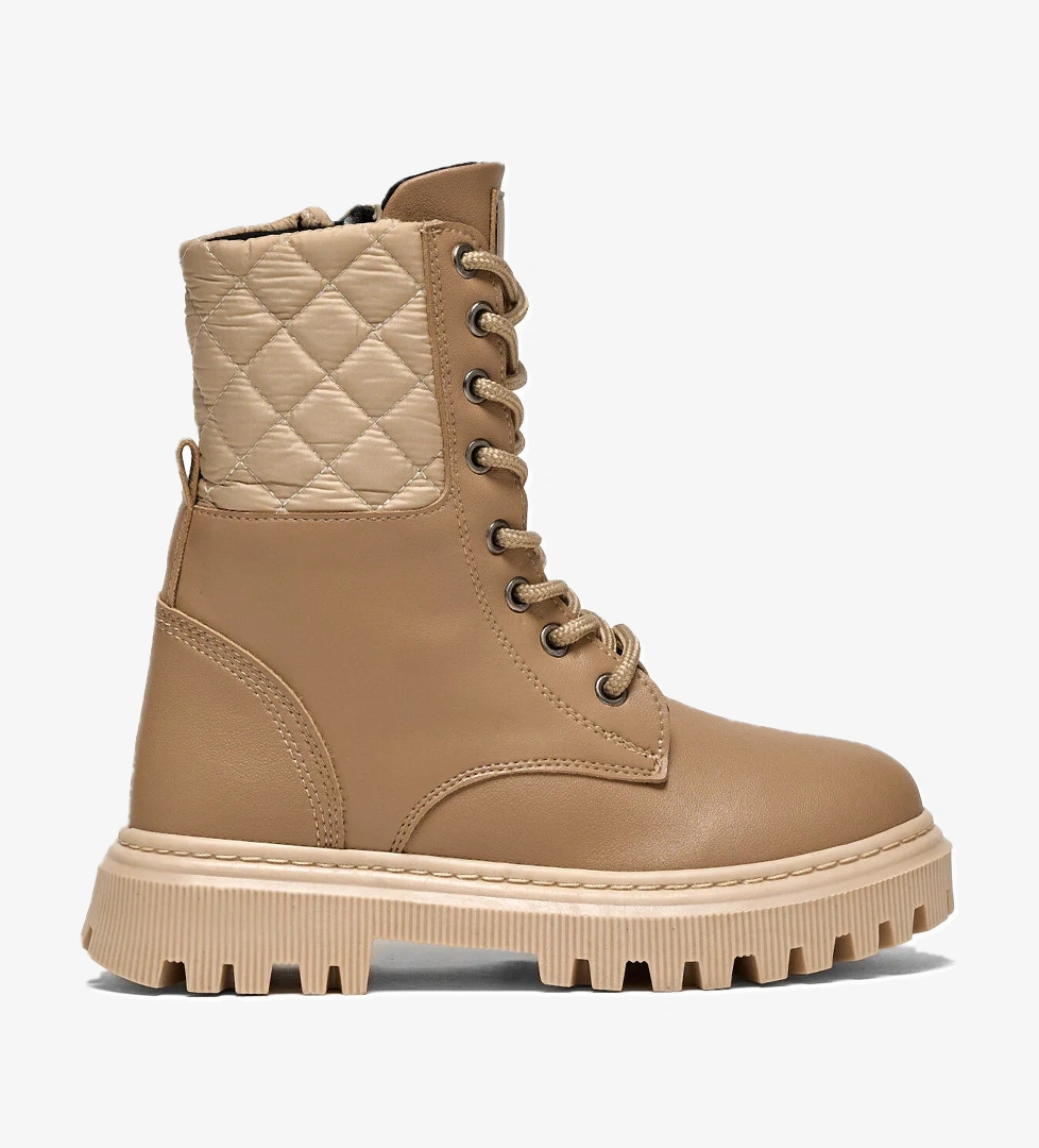 Kız Çocuk Nude Termo Taban Kapitone Detaylı Bağcıklı ve Fermuarlı Uzun Bot - Görsel 1