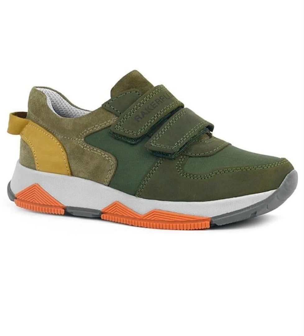 Hakiki Deri Yeşil Çocuk Cırtlı Sneakers Spor Ayakkabı - Görsel 1