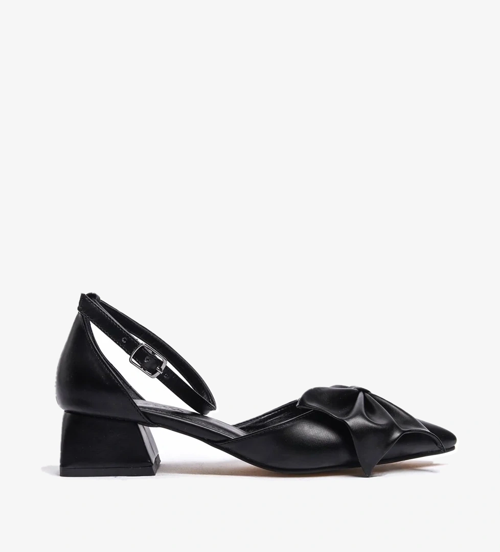 Lorenta Siyah Fiyonklu (4cm) Sivri Burun Topuklu Ayakkabı