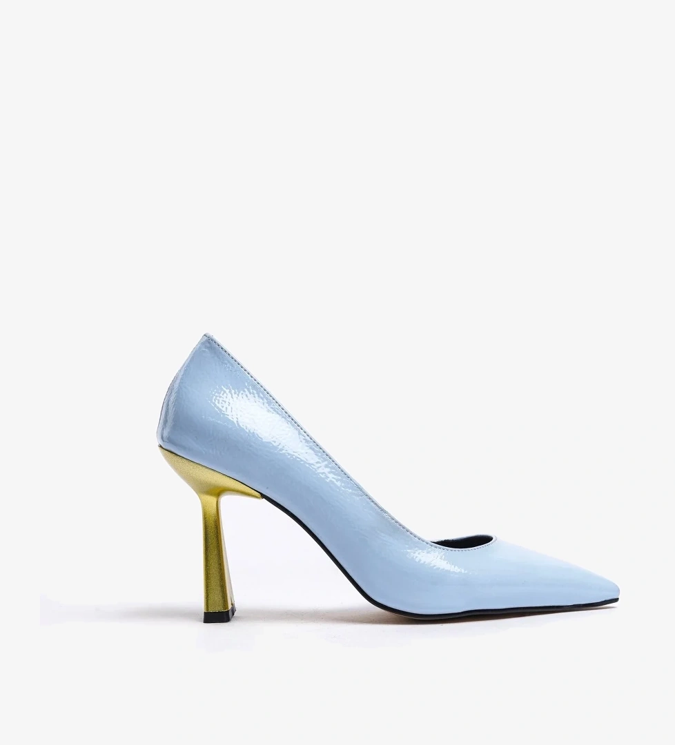 Scarlet Bebe Mavi Kırışık Rugan (8cm) Topuk Boyu Günlük Kullanım Stiletto