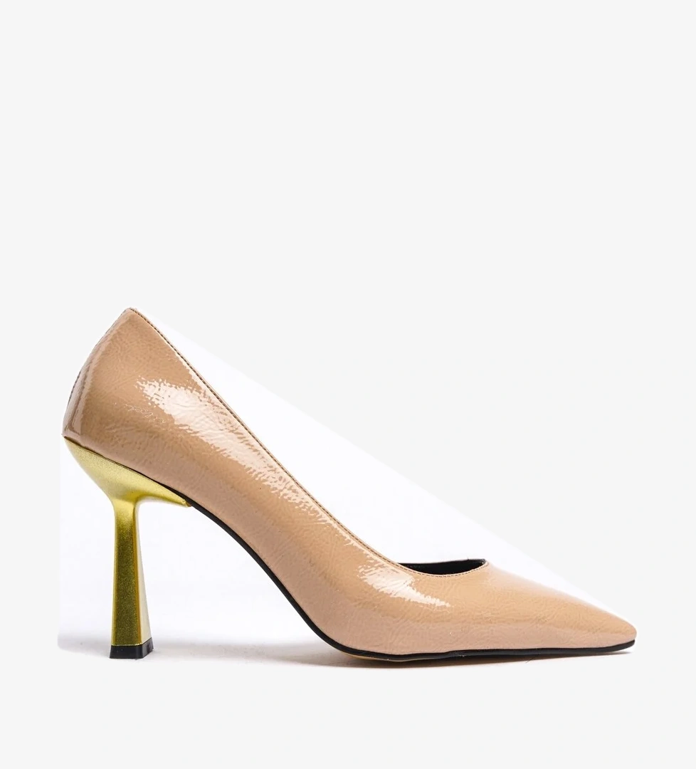 Scarlet Nude Kırışık Rugan (8cm) Topuk Boyu Günlük Kullanım Stiletto