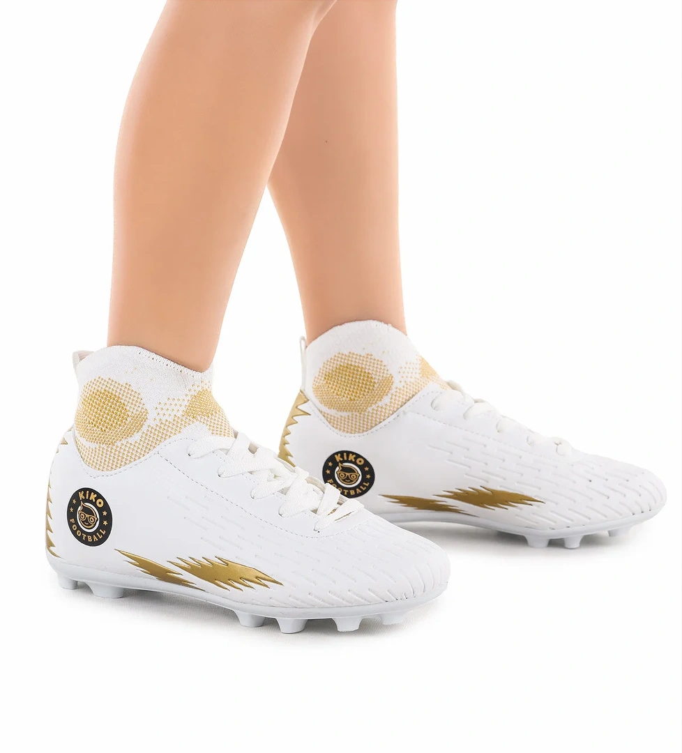 Kiko Kids 142 FKP Boğazlı Krampon Çim Saha Erkek Çocuk Futbol Ayakkabı Beyaz - Altın