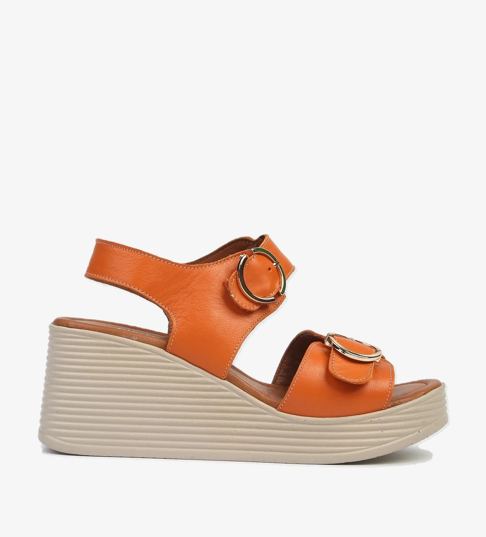 ® | PC-7213- 3807 Turuncu-Kadın Dolgu Topuk Ayakkabı