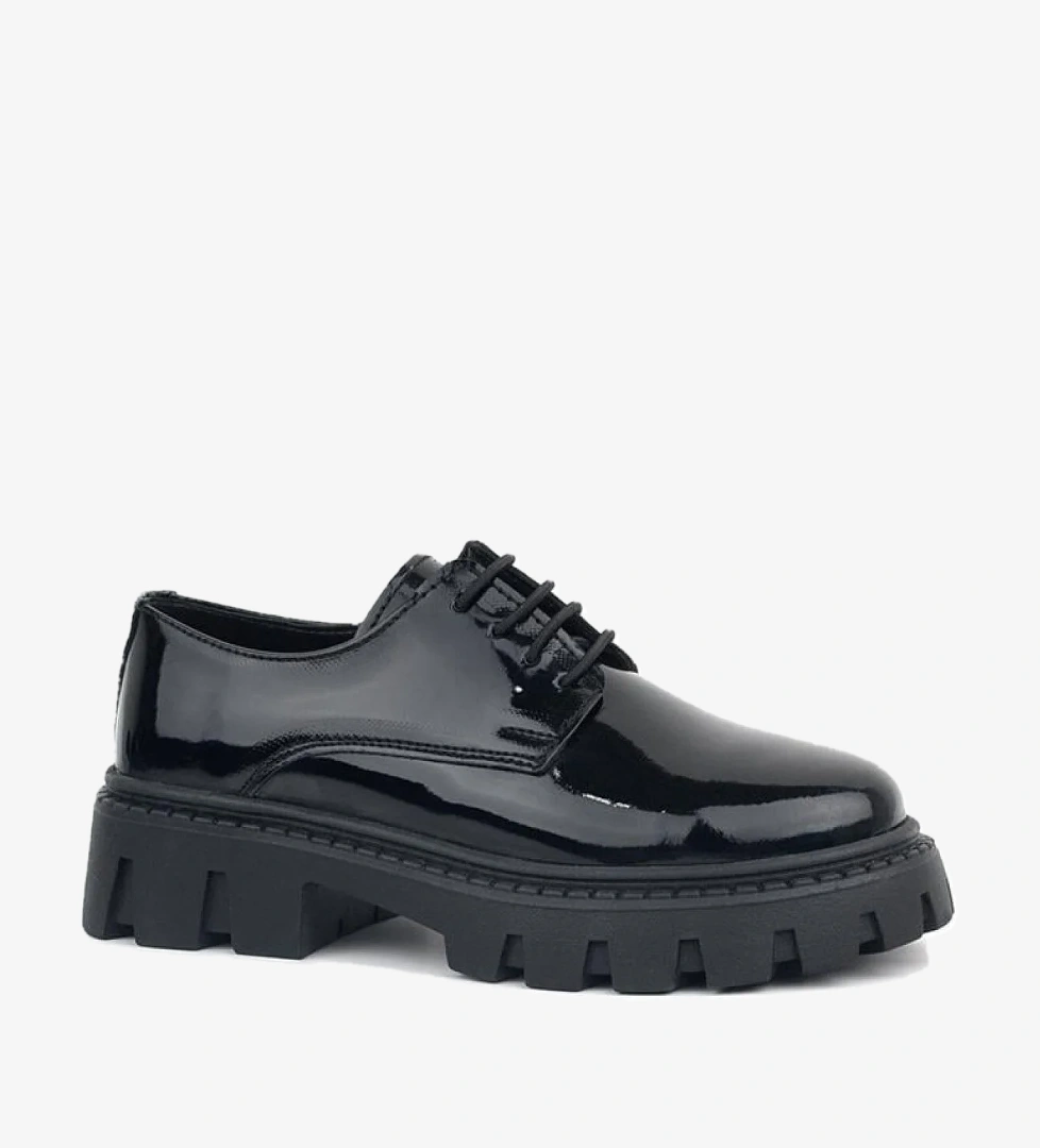 Rakerplus Siyah Rugan Bağcıklı Kız Çocuk Oxford Okul Ayakkabı model görseli