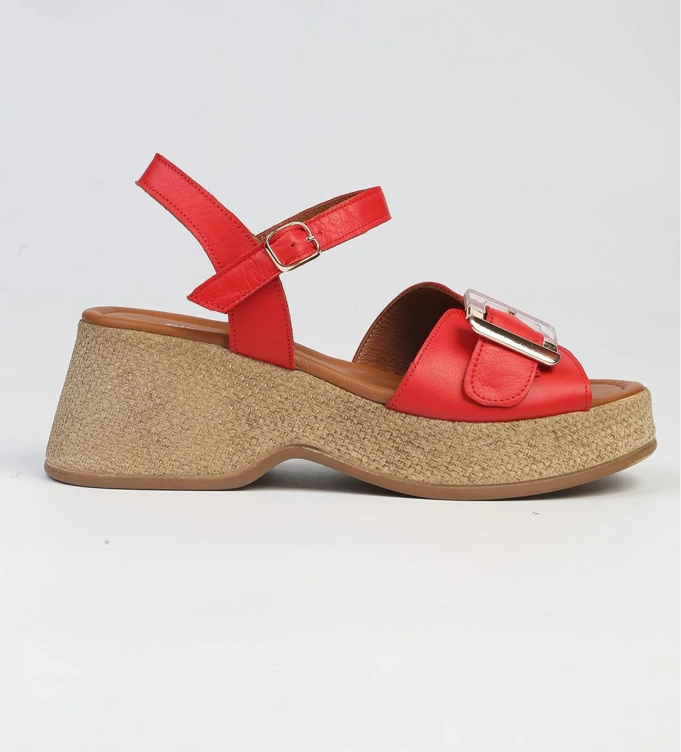 ® | PC-7209- 3807 Kirmizi-Kadın Dolgu Topuklu Ayakkabı