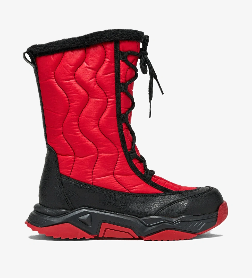 Çocuk Unisex Siyah Kırmızı Rahat Kalıp Spor Taban Bağcık Detaylı Kar Botu