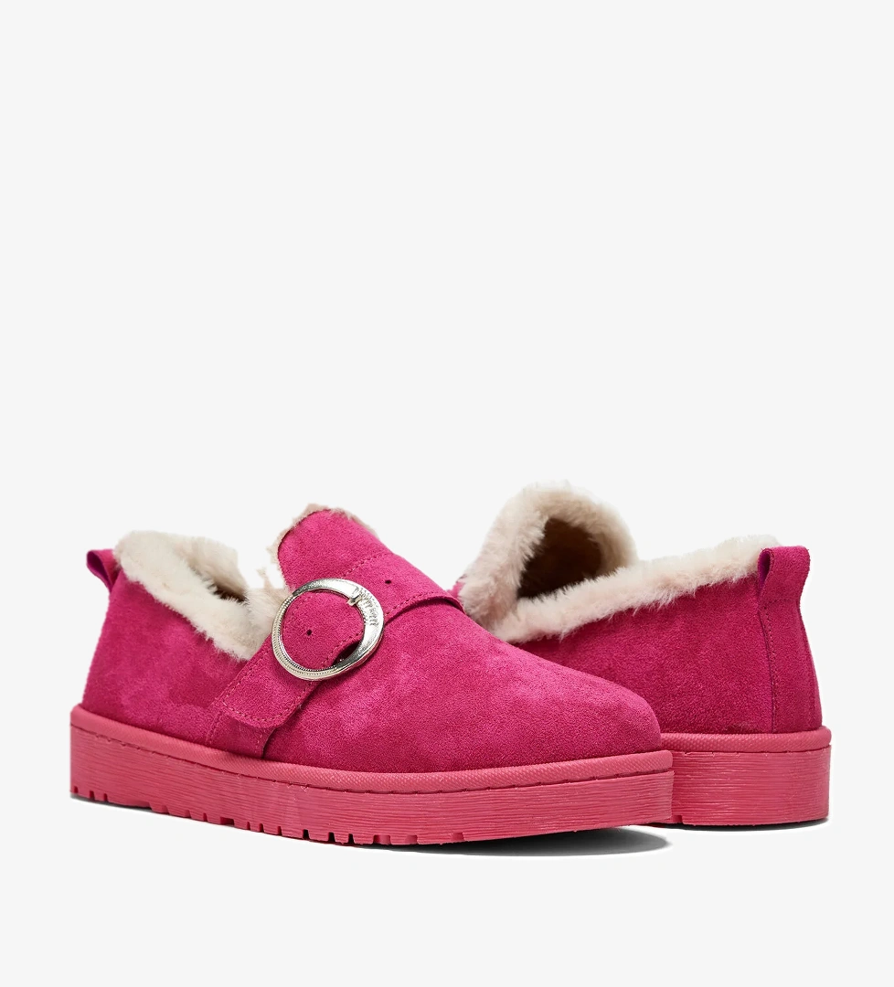 Kadın Fuşya Süet Rahat Kalıp İçi Kürklü Tokalı Kısa Bot - Görsel 1