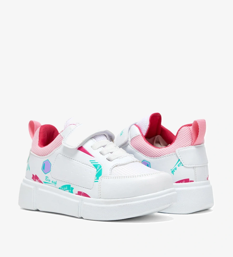 Çocuk Unisex Beyaz Şeker Rahat Kalıp Cırtlı Ayakkabı