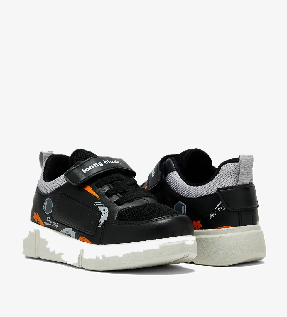 Çocuk Unisex Siyah Buz Rahat Kalıp Cırtlı Ayakkabı