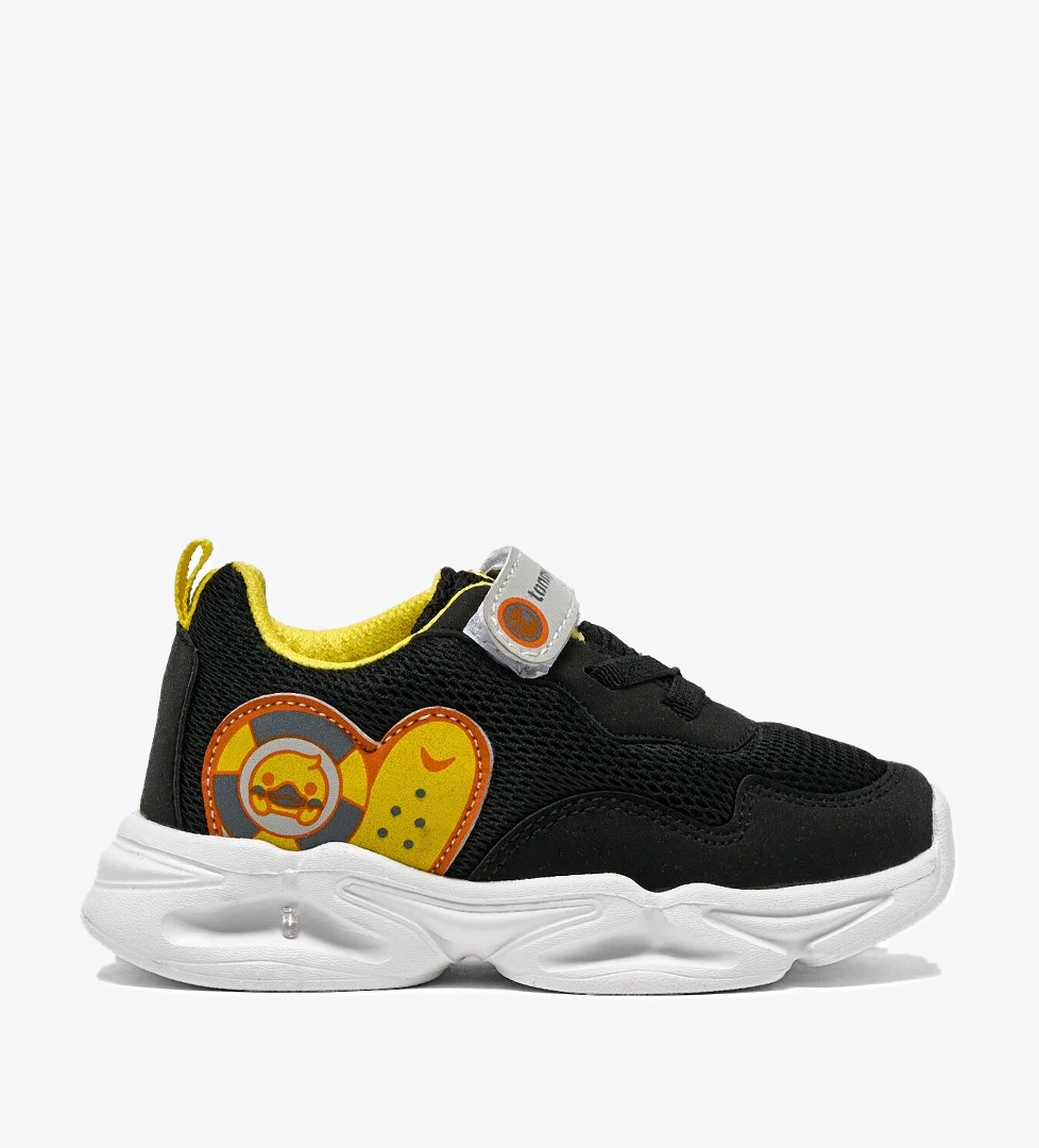 Çocuk Unisex Siyah Sarı Işıklı Cırtlı Ayakkabı