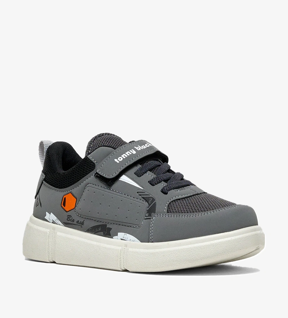 Çocuk Unisex Füme Siyah Rahat Kalıp Cırtlı Ayakkabı