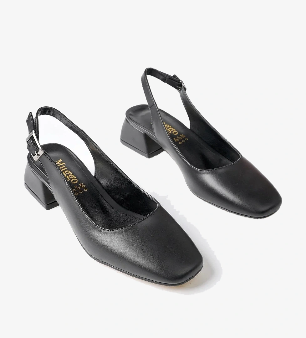 Muggo LOİS Garantili Arkası Açık Kare Burunlu Kadın Kısa Topuklu Ayakkabı