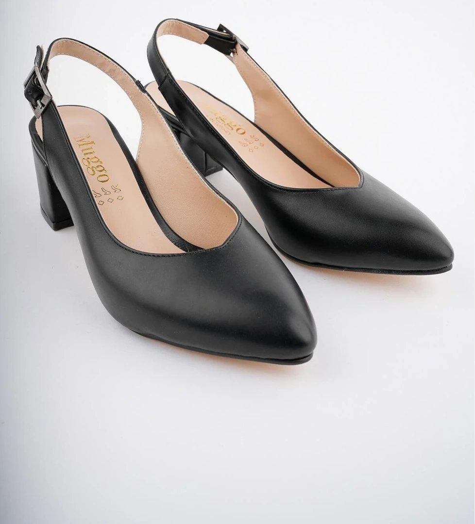 W0711 Garantili Kadın Arkası Açık Klasik Günlük Tarz Şık ve Rahat Topuklu Ayakkabı