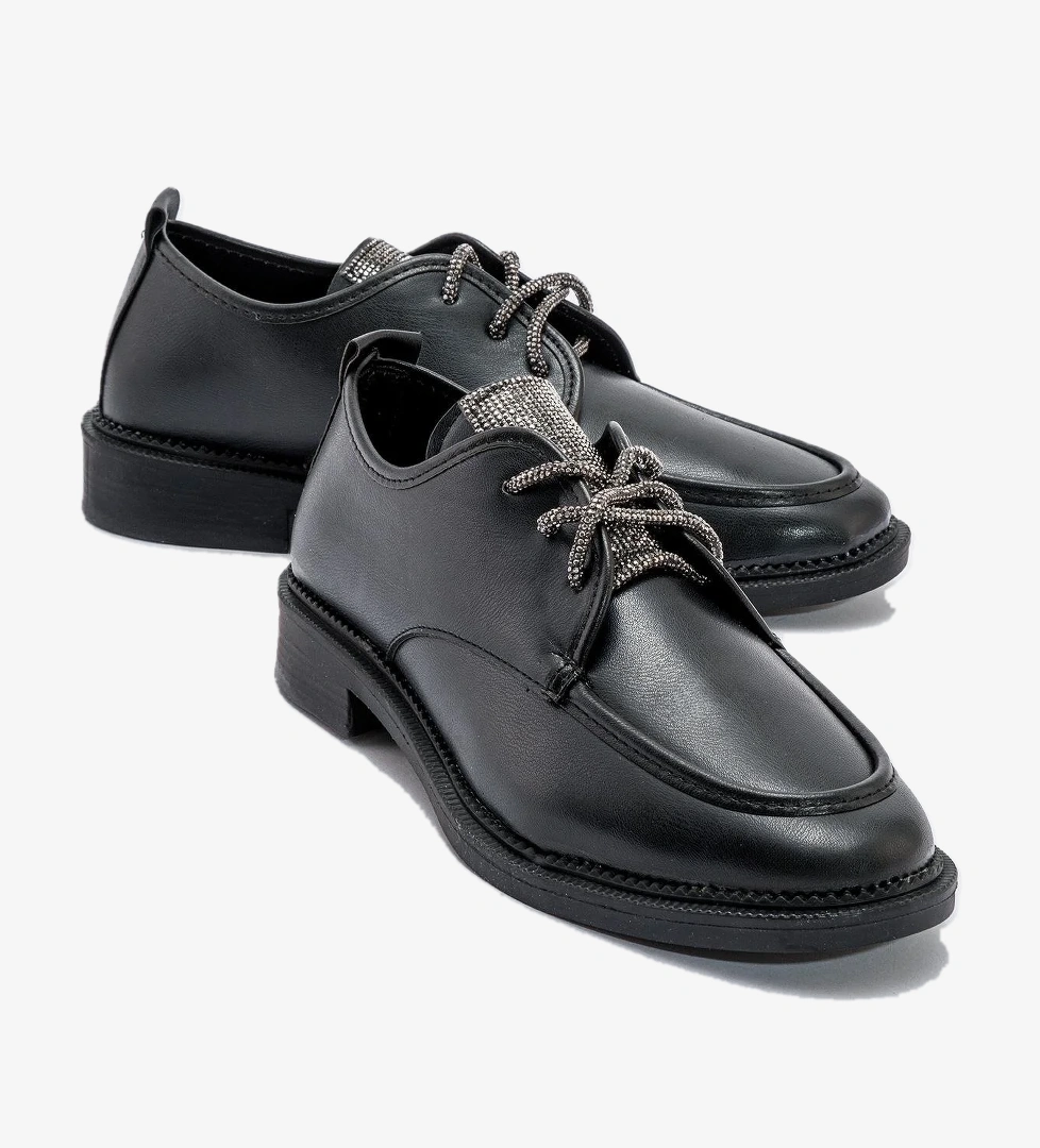 Kaydırmaz Kadın Taşlı Ayakkabı SİYAH CİLT