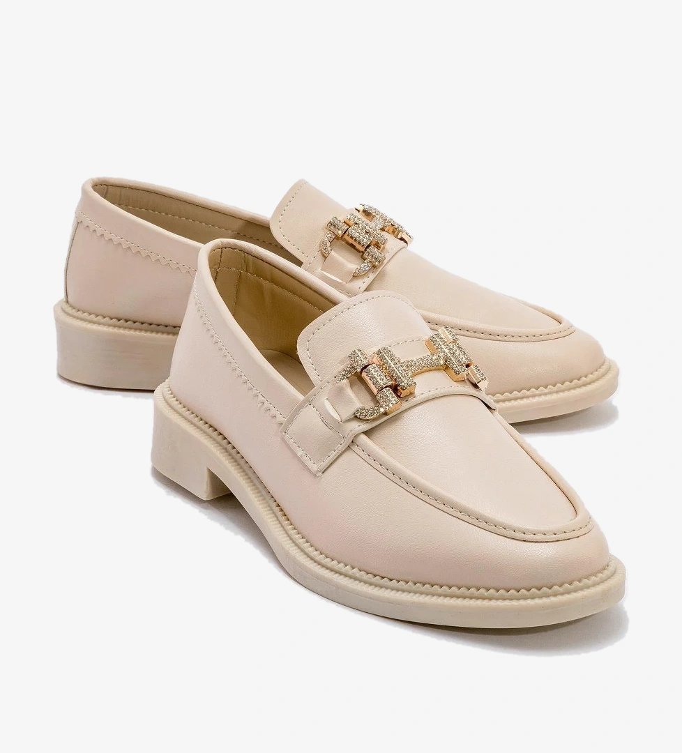 Kaydırmaz Kadın Taşlı Tokalı Ayakkabı TEN CİLT - Görsel 1