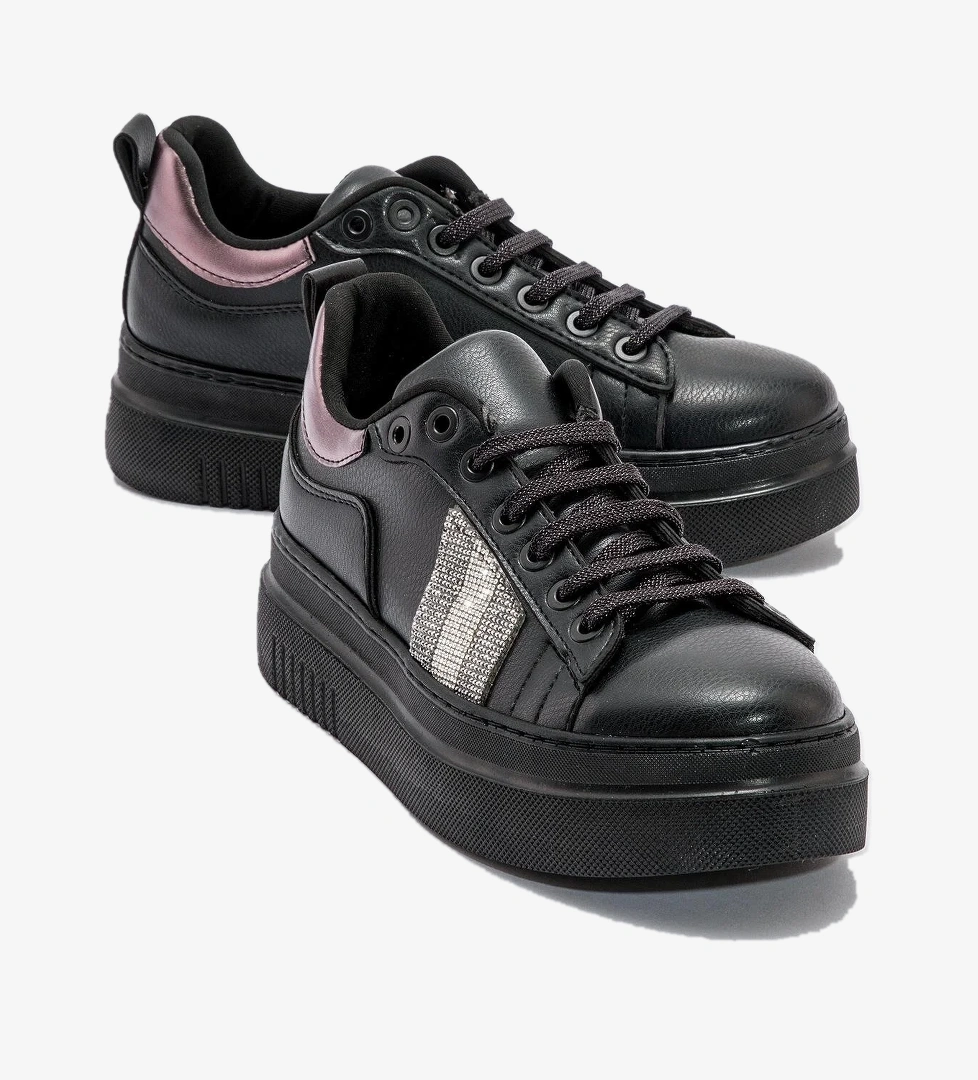 Kadın Taşlı Spor Ayakkabı SİYAH CİLT - Görsel 1