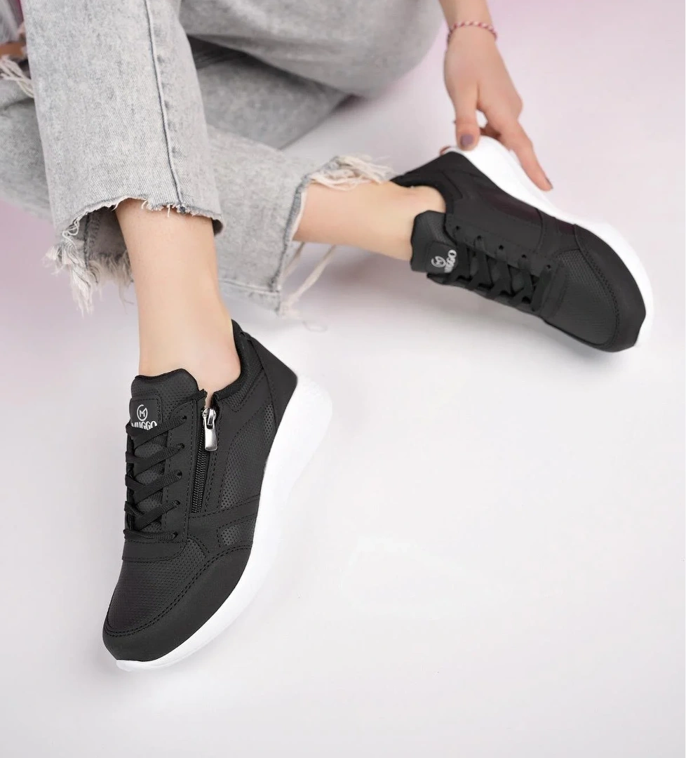 ASİA Garantili Kadın Ortopedik Günlük Bağcıklı Yandan Fermuarlı Rahat Sneaker Spor Ayakkabı