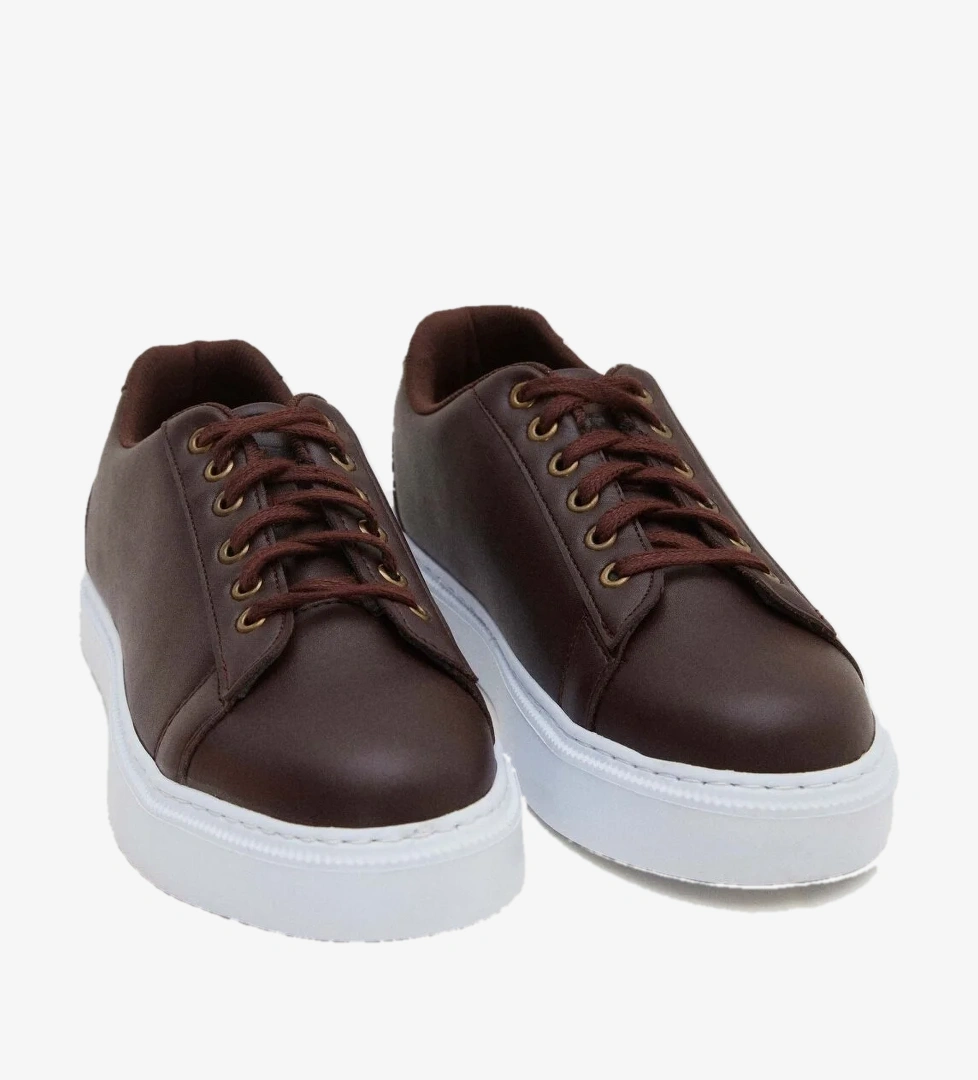 Kahverengi Kalın Beyaz Tabanlı Sneaker Ayakkabi