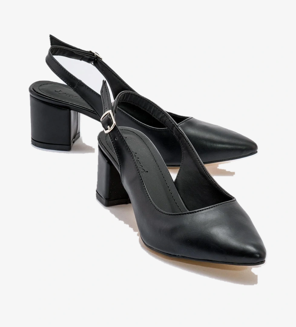 Arkası Açık Topuklu Ayakabı SİYAH CİLT