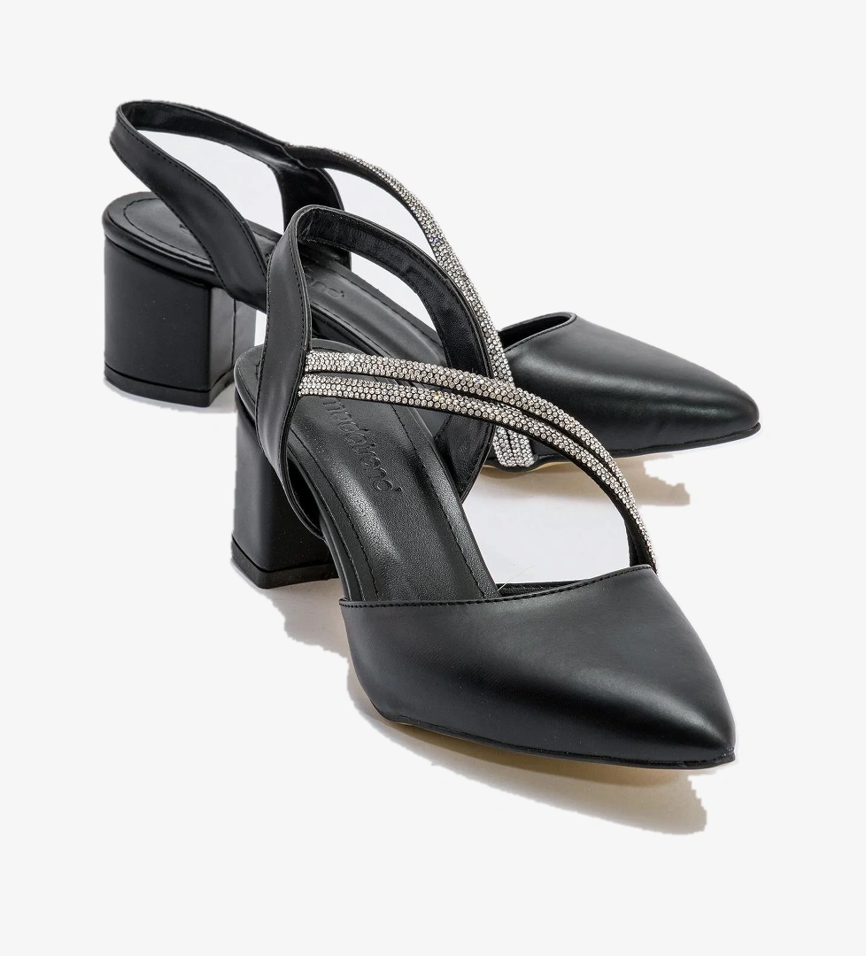 Ccway Taşlı Arkası Açık Kadın Topuklu Ayakabı SİYAH CİLT model görseli