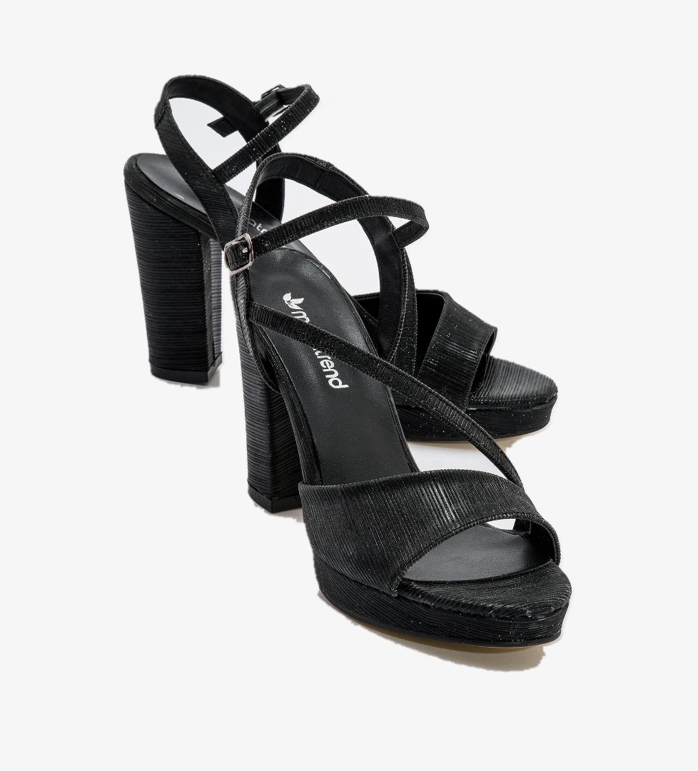 Kadın Simli Topuklu Sandalet SİYAH