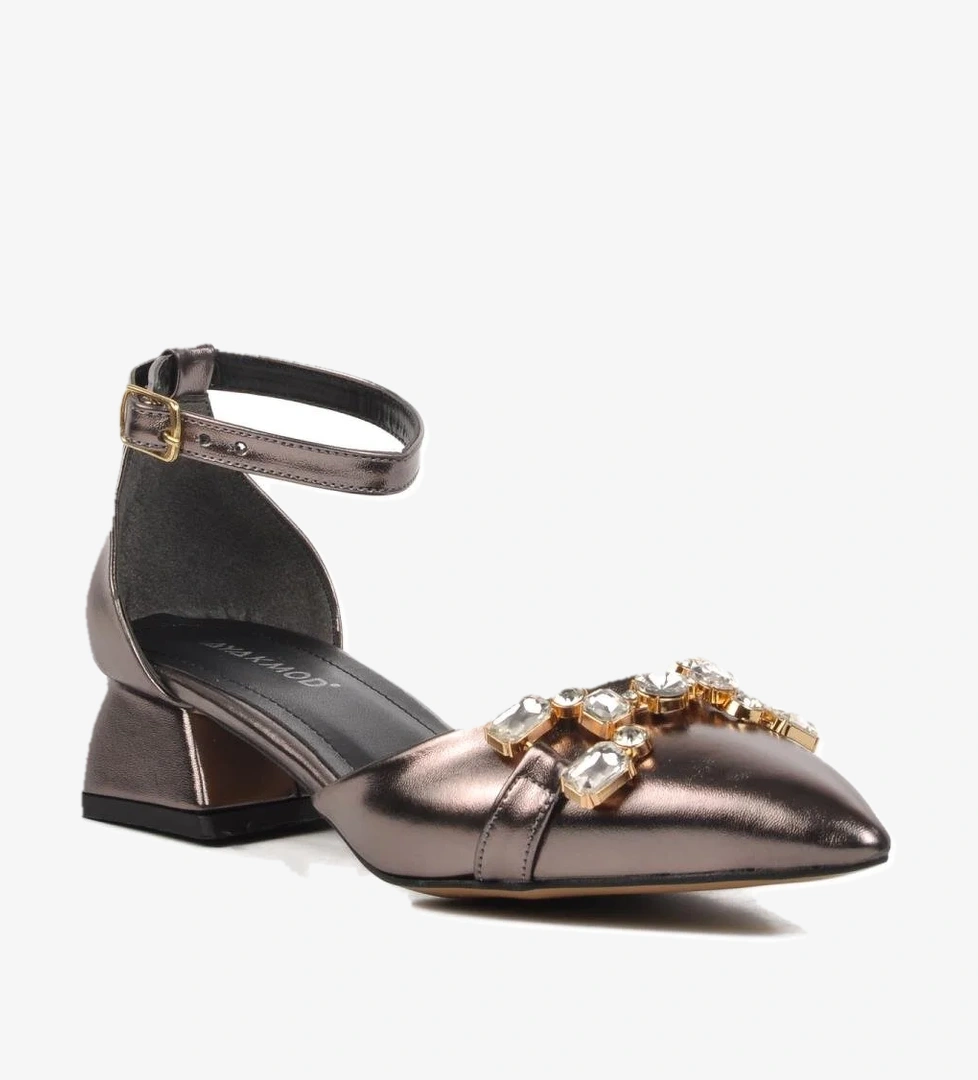 326184 Platin Kadın Taşlı Abiye Ayakkabı