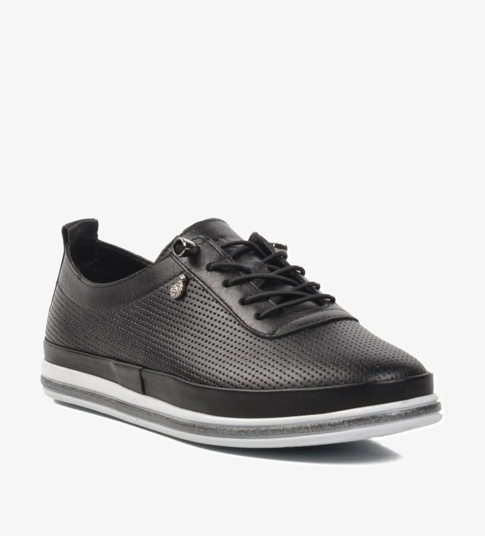 7876 Siyah-Beyaz Hakiki Deri Kadın Günlük Ayakkabı