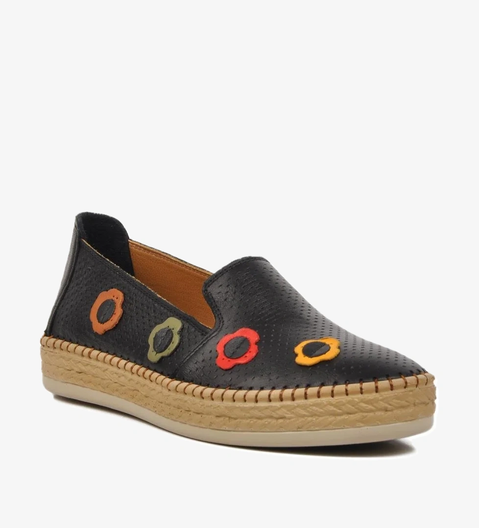 394164 Siyah Hakiki Deri Kadın Günlük Ayakkabı GENİŞ KALIP