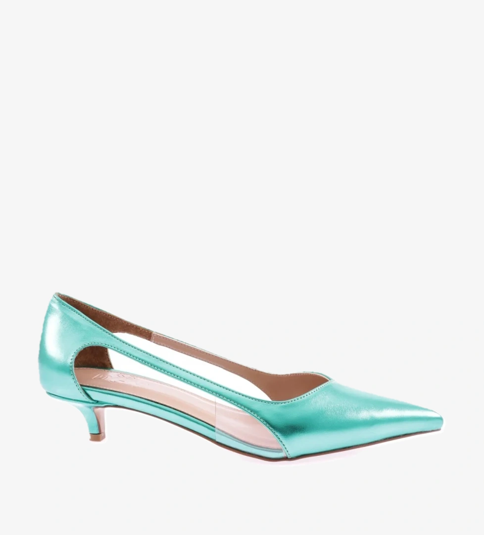 Y4200-23Y Kadin Yanlari Açik Sivri Burun Kisa Topuklu Ayakkabi