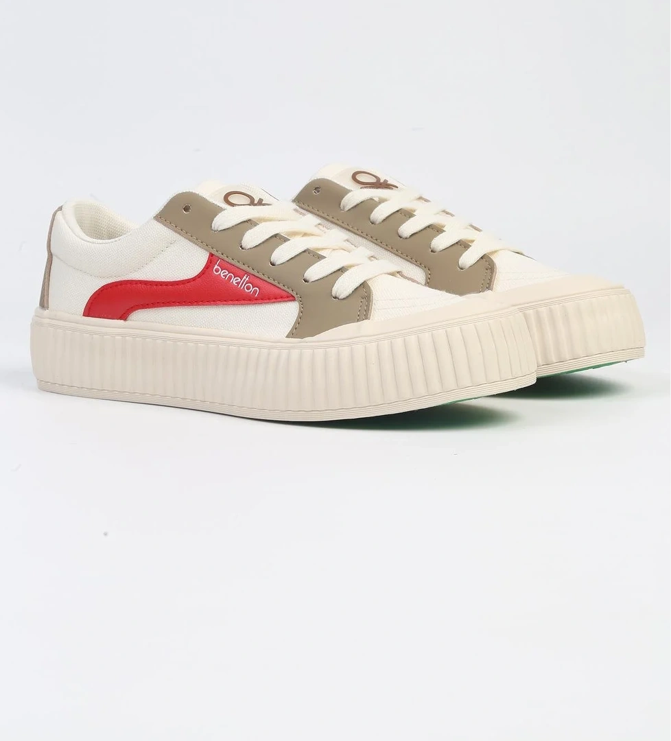 Benetton ® | Bni-10105 4211 Siyah Beyaz-i̇thal Bej-i̇thal Kadın Platform Topuk Spor Ayakkabı model görseli