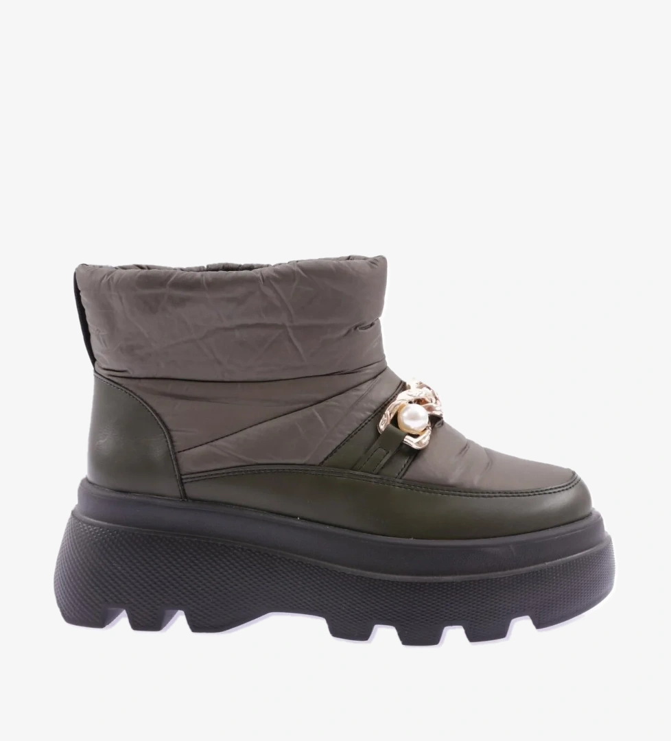 Es808 Kadin Kalin Zincir Aksesuarli İnci Taşli Bot