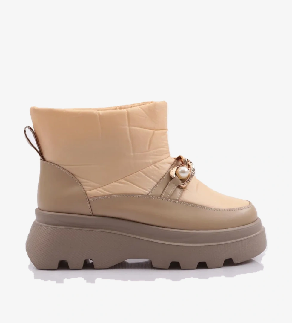 Es808 Kadin Kalin Zincir Aksesuarli İnci Taşli Bot