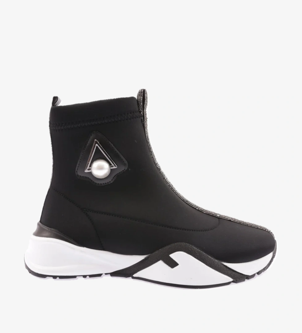 033-22K Kadin Kalin Taban Silver Taş Detayli İnci Aksesuarli Bot - Görsel 1