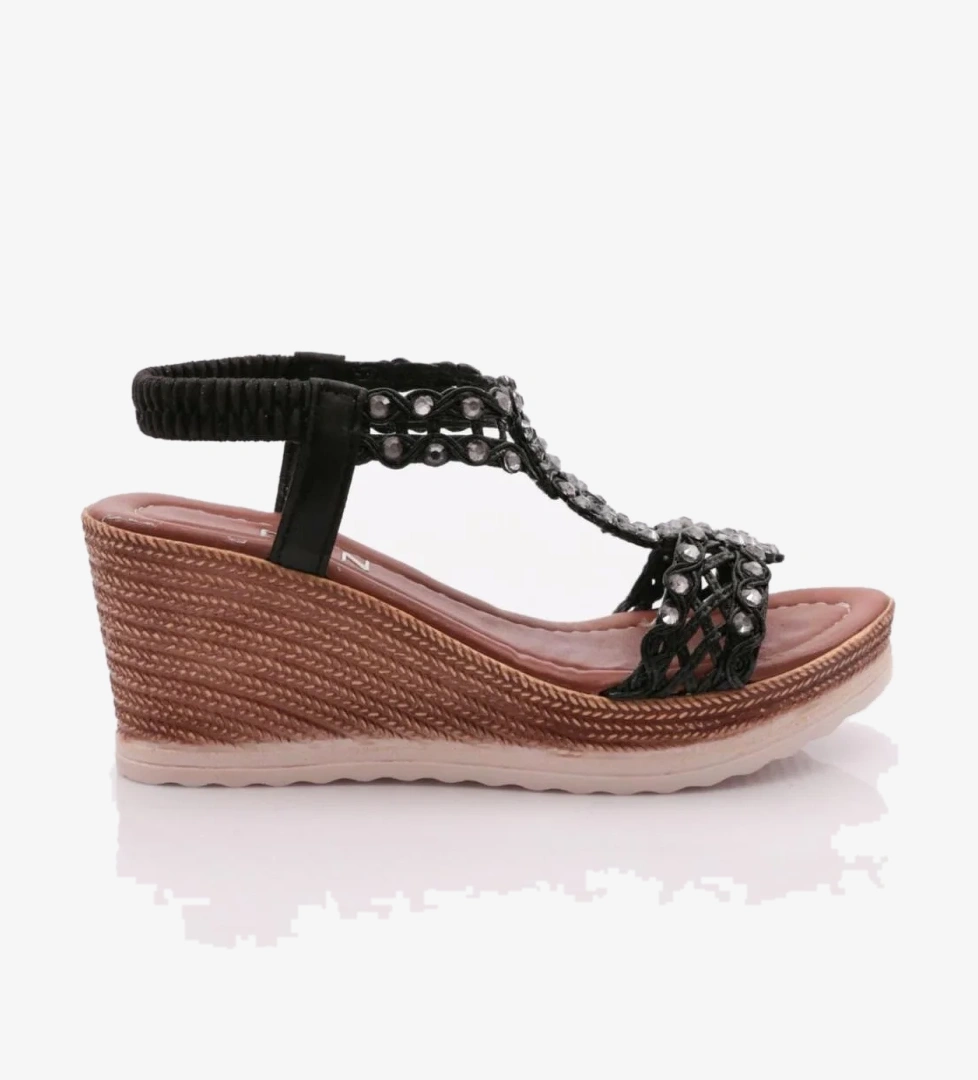 1042 Kadin Yüksek Topuk Taş Çiçek Süslemeli Sandalet - Görsel 1