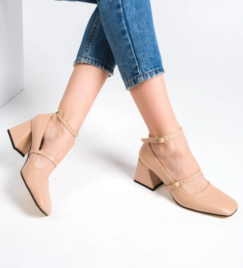 Kulia Ten Mat Mary Jane Küt Burun Bantlı Ayakkabı