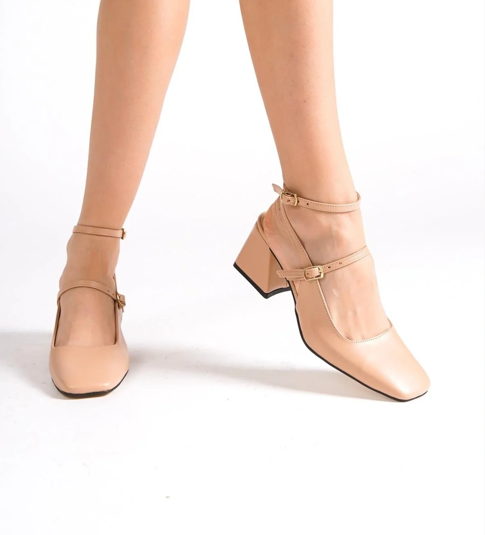 Modabuymuş Mulia Ten Mat Kalın Topuklu Mary Jane Bilekten Bantlı Ayakkabı model görseli