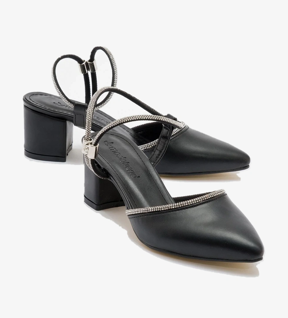 Ccway Taş Detay Kadın Topuklu Ayakkabı SİYAH CİLT model görseli