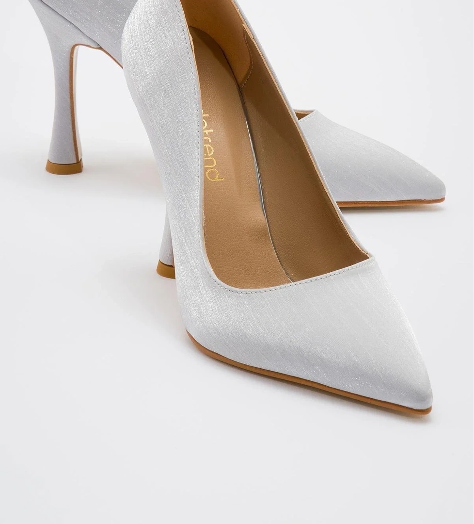 Kadın Stiletto GÜMÜŞ ÇİZGİLİ - Görsel 1