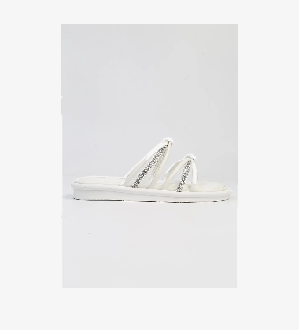 ® | PC-5106-3891 Beyaz-Kadın Taşlı Günlük Terlik