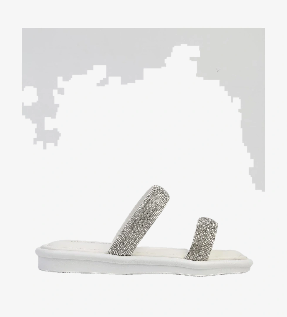 ® | PC-5101-3891 Beyaz-Kadın Taşlı Parlak Terlik