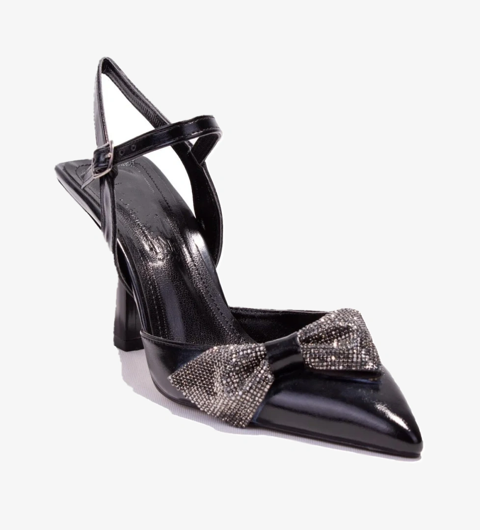 DZA07-1204899 Siyah Taşlı Abiye Topuklu Kadın Ayakkabı