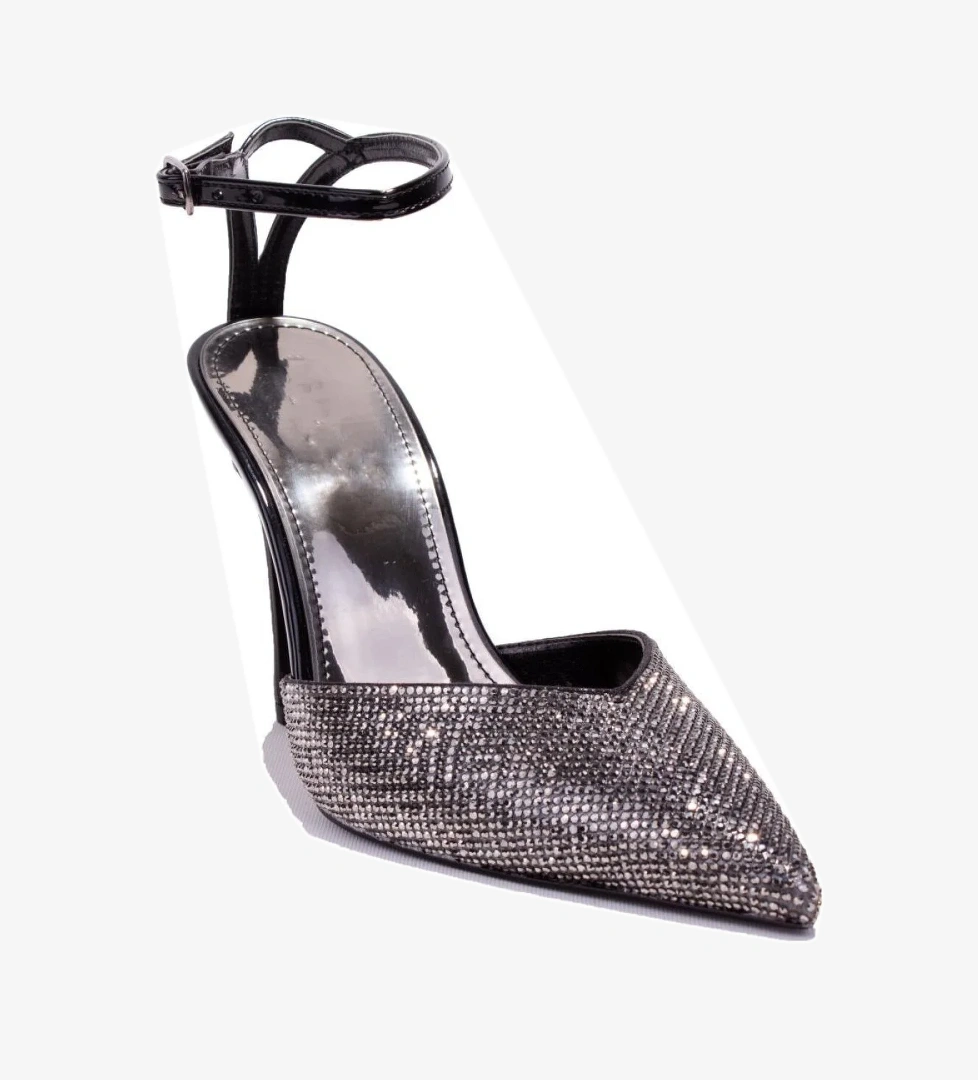 DZA07-1240870 Siyah Rugan Taşlı Abiye Topuklu Kadın Ayakkabı