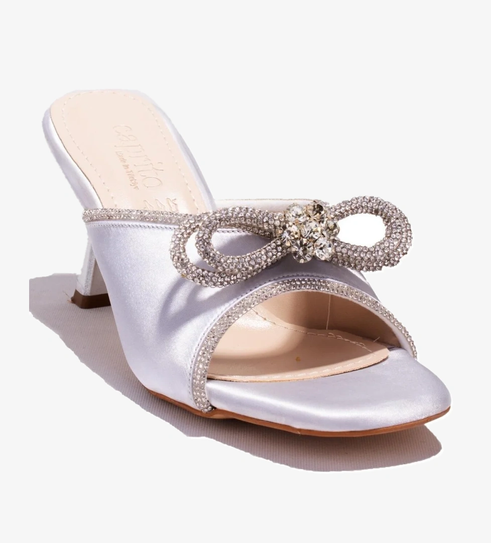 DZA07-1125029 Gümüş Saten Abiye Topuklu Kadın Terlik