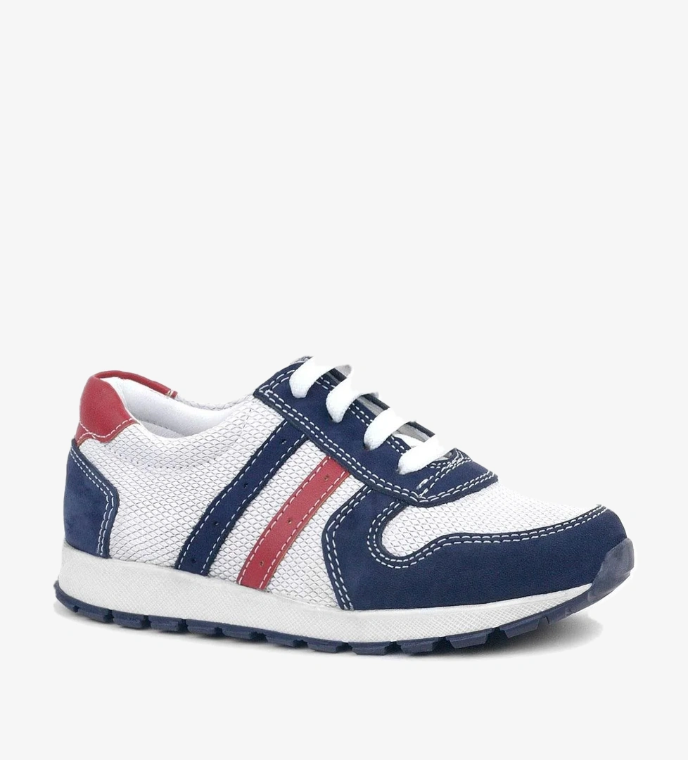 Hakiki Deri Lacivert Beyaz Fermuarlı Çocuk Spor Ayakkabı - Görsel 1