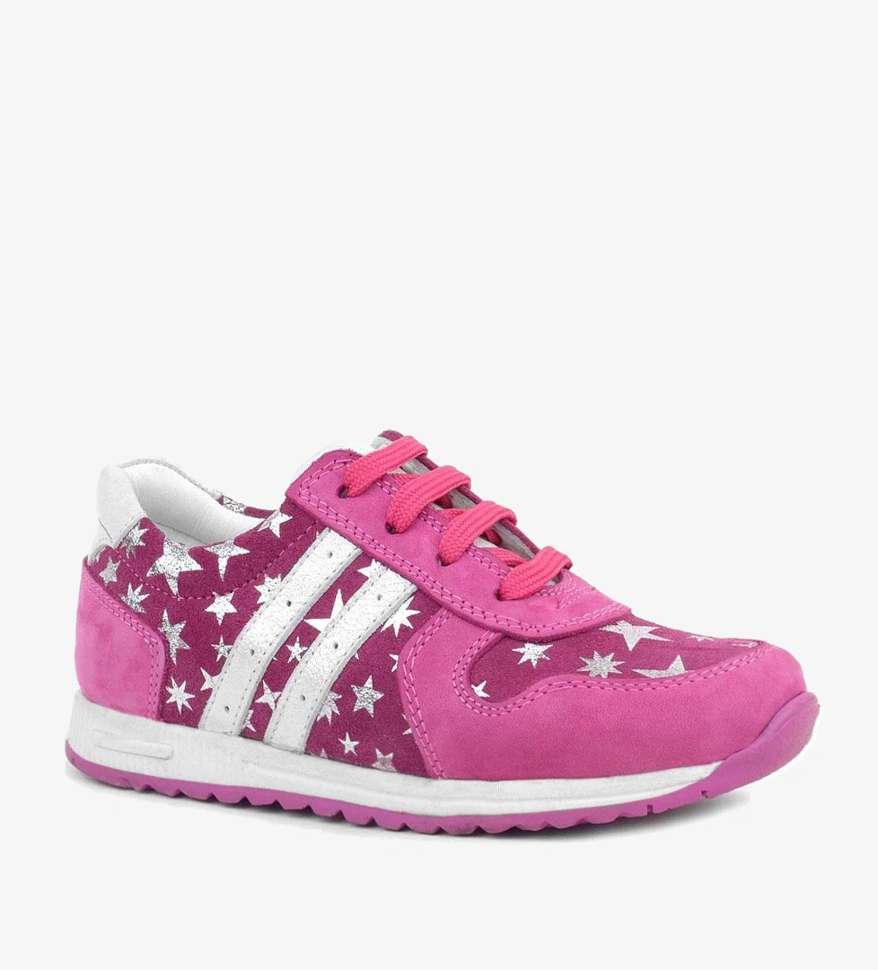Rakerplus Hakiki Deri Fuşya Yıldız Desenli Kız Çocuk Günlük Spor Ayakkabı model görseli