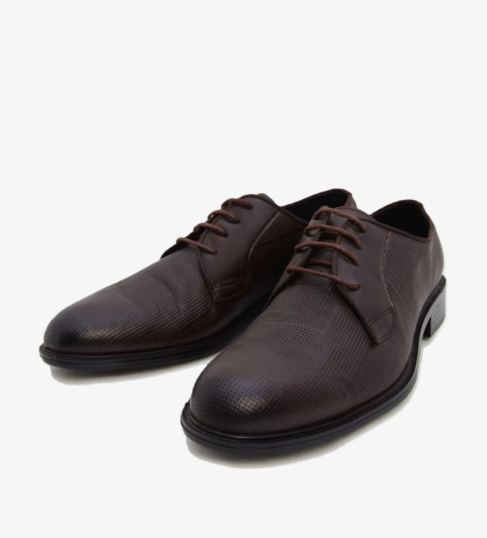 Ds Damat Kahverengi Desenli Klasik Deri Ayakkabi